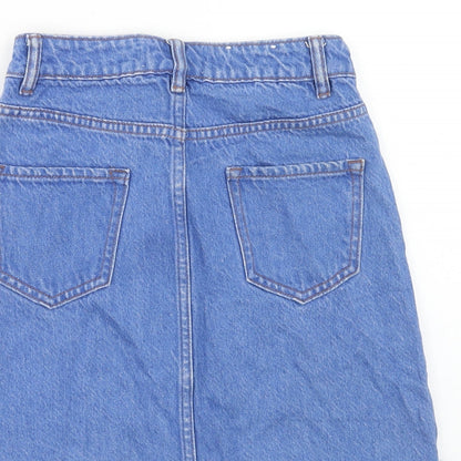 New Look Womens Blue Cotton Straight & Pencil Skirt Size 6 Zip
