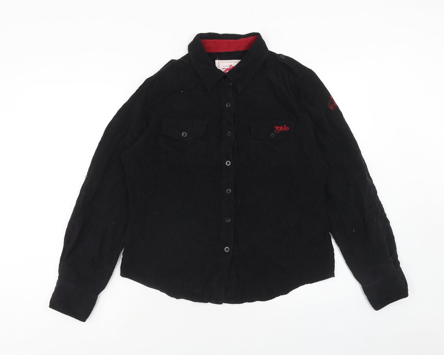 Tottie Womens Black Cotton Basic Button-Up Size L Collared