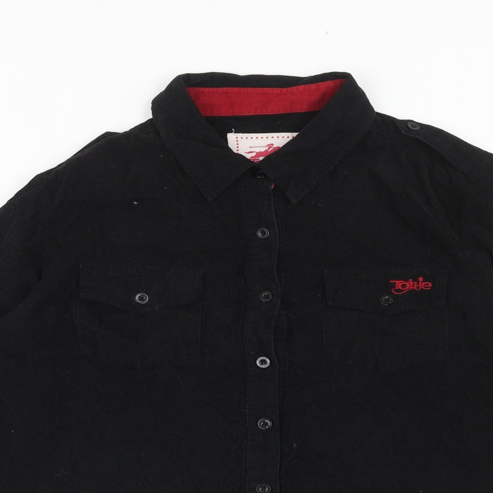 Tottie Womens Black Cotton Basic Button-Up Size L Collared