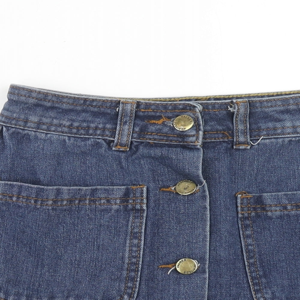 Falmer Womens Blue Cotton Mini Skirt Size M Button