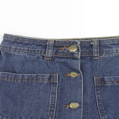 Falmer Womens Blue Cotton Mini Skirt Size M Button
