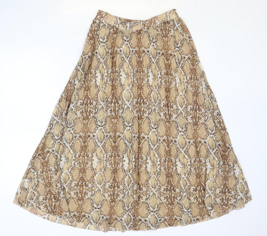 Marks and Spencer Womens Brown Animal Print Polyester Swing Skirt Size 8 - Snakeskin Pattern