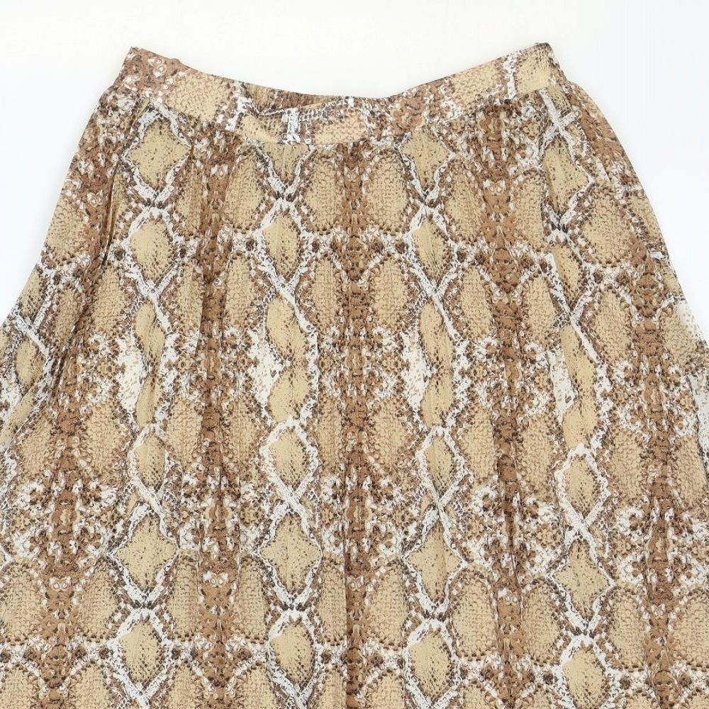 Marks and Spencer Womens Brown Animal Print Polyester Swing Skirt Size 8 - Snakeskin Pattern
