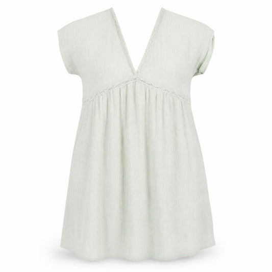 Front view of ASOS women’s green polyester shift, size UK 16, v-neck pullover - lace trim