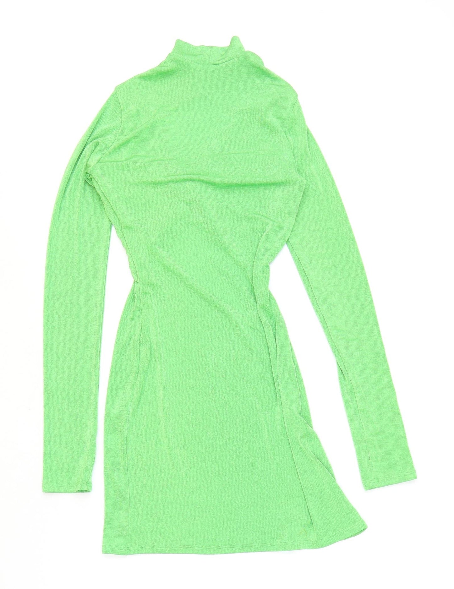 First Distraction Womens Green Polyester Bodycon Size 6 Mock Neck Pullover - Open Front