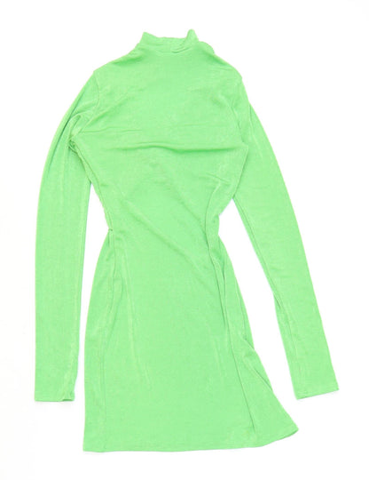 First Distraction Womens Green Polyester Bodycon Size 6 Mock Neck Pullover - Open Front