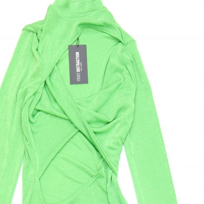 First Distraction Womens Green Polyester Bodycon Size 6 Mock Neck Pullover - Open Front