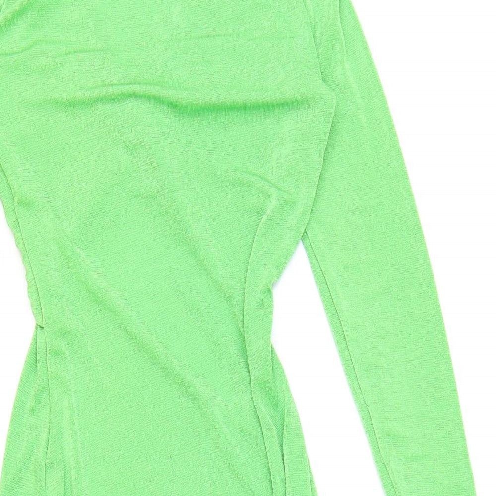 First Distraction Womens Green Polyester Bodycon Size 6 Mock Neck Pullover - Open Front