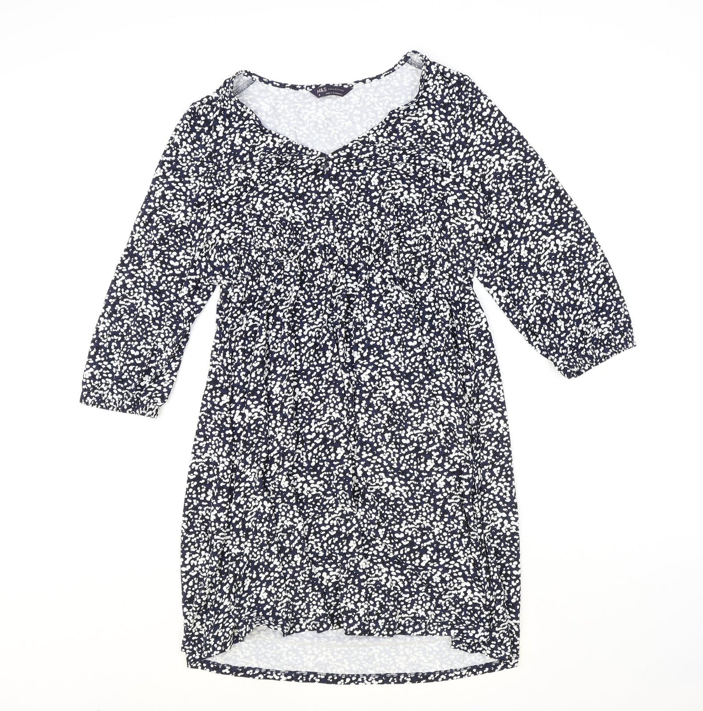 Marks and Spencer Womens Blue Geometric Viscose A-Line Size 10 Round Neck Pullover