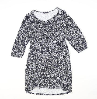 Marks and Spencer Womens Blue Geometric Viscose A-Line Size 10 Round Neck Pullover