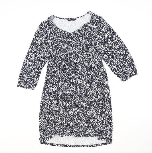 Marks and Spencer Womens Blue Geometric Viscose A-Line Size 10 Round Neck Pullover