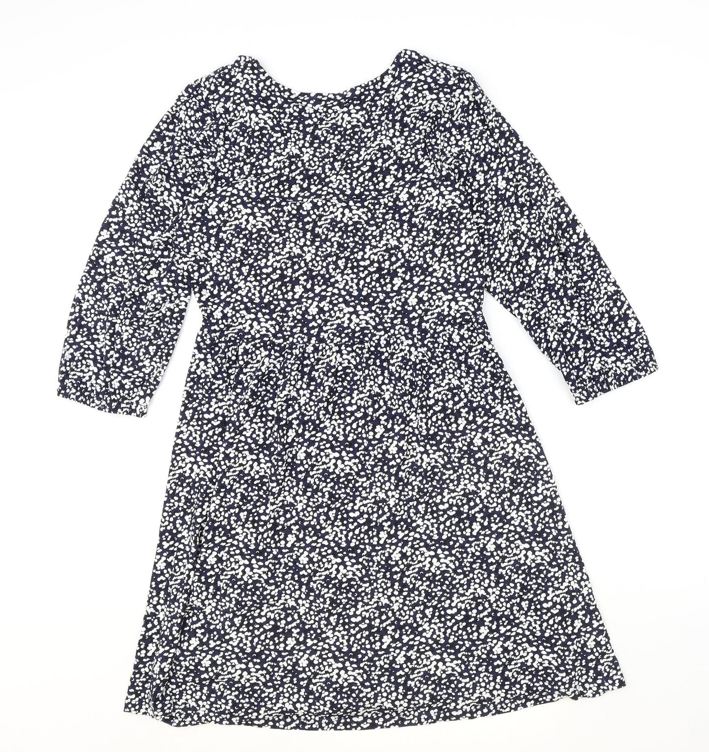 Marks and Spencer Womens Blue Geometric Viscose A-Line Size 10 Round Neck Pullover