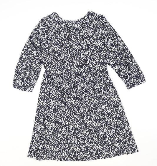 Marks and Spencer Womens Blue Geometric Viscose A-Line Size 10 Round Neck Pullover
