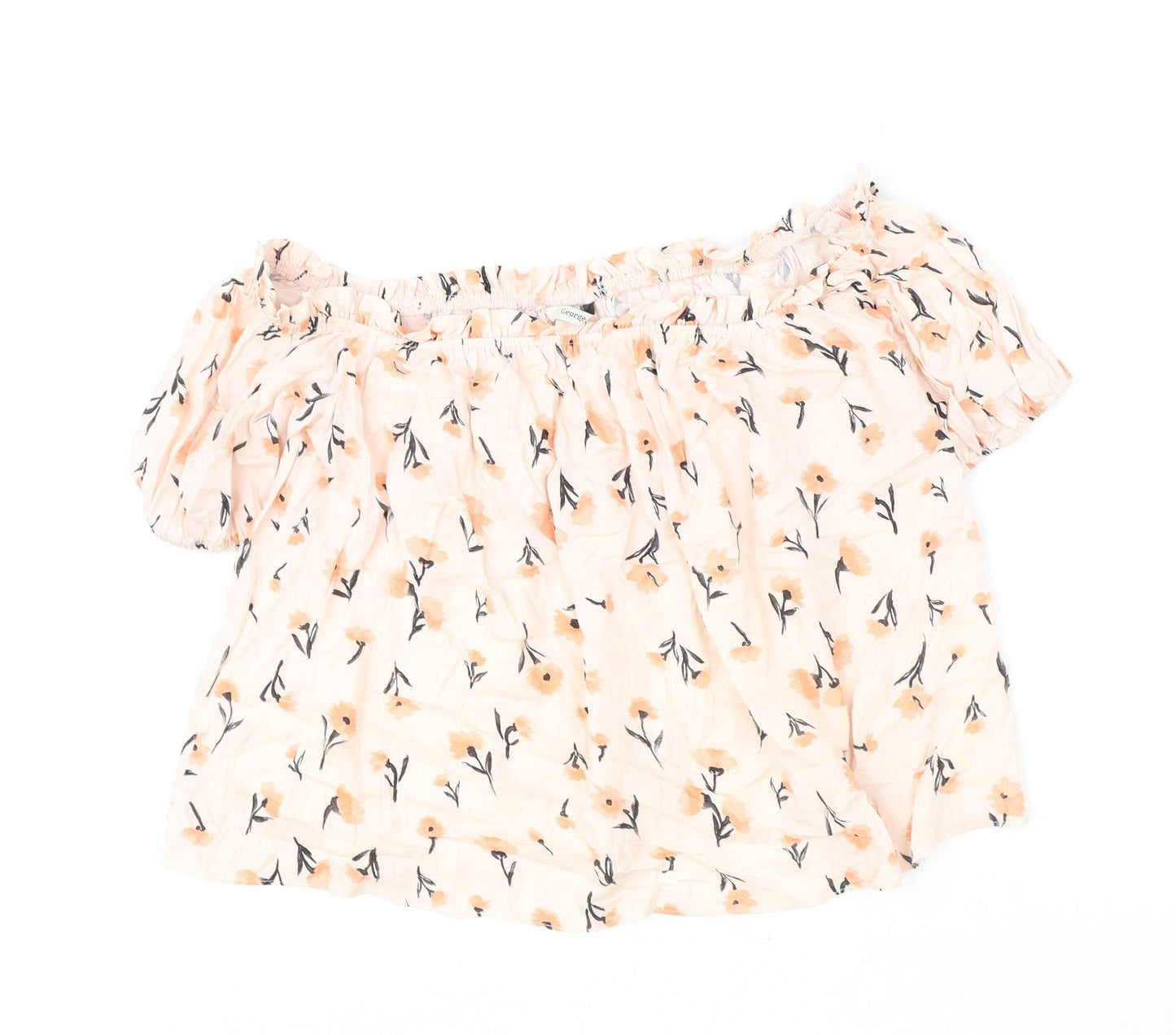 George Womens Pink Floral Viscose Cropped Blouse Size 10 Off the Shoulder - Bardot
