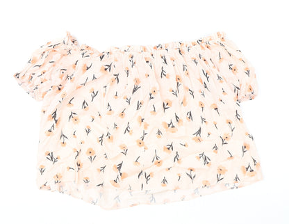 George Womens Pink Floral Viscose Cropped Blouse Size 10 Off the Shoulder - Bardot