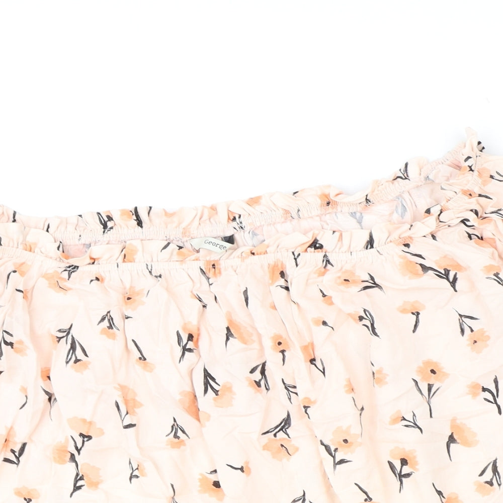 George Womens Pink Floral Viscose Cropped Blouse Size 10 Off the Shoulder - Bardot