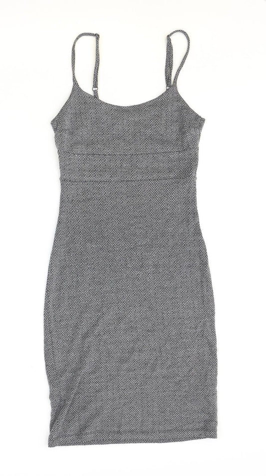 Miss Selfridge Womens Grey Geometric Polyester Shift Size 6 Round Neck Pullover