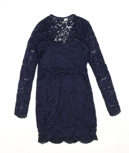 H&M Womens Blue Polyamide Shift Size 8 Round Neck Pullover