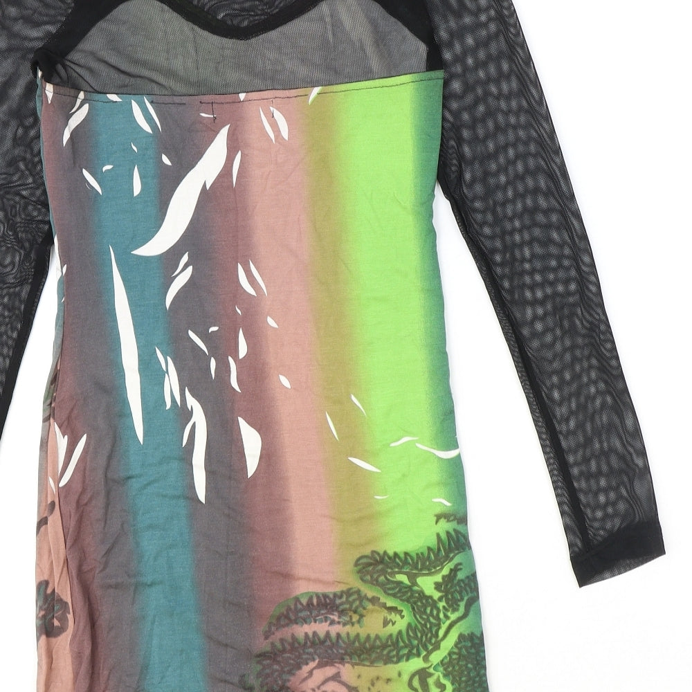 Cutie Womens Multicoloured 100% Cotton T-Shirt Dress Size S Scoop Neck Pullover - Mesh Sleeve, Size S-M