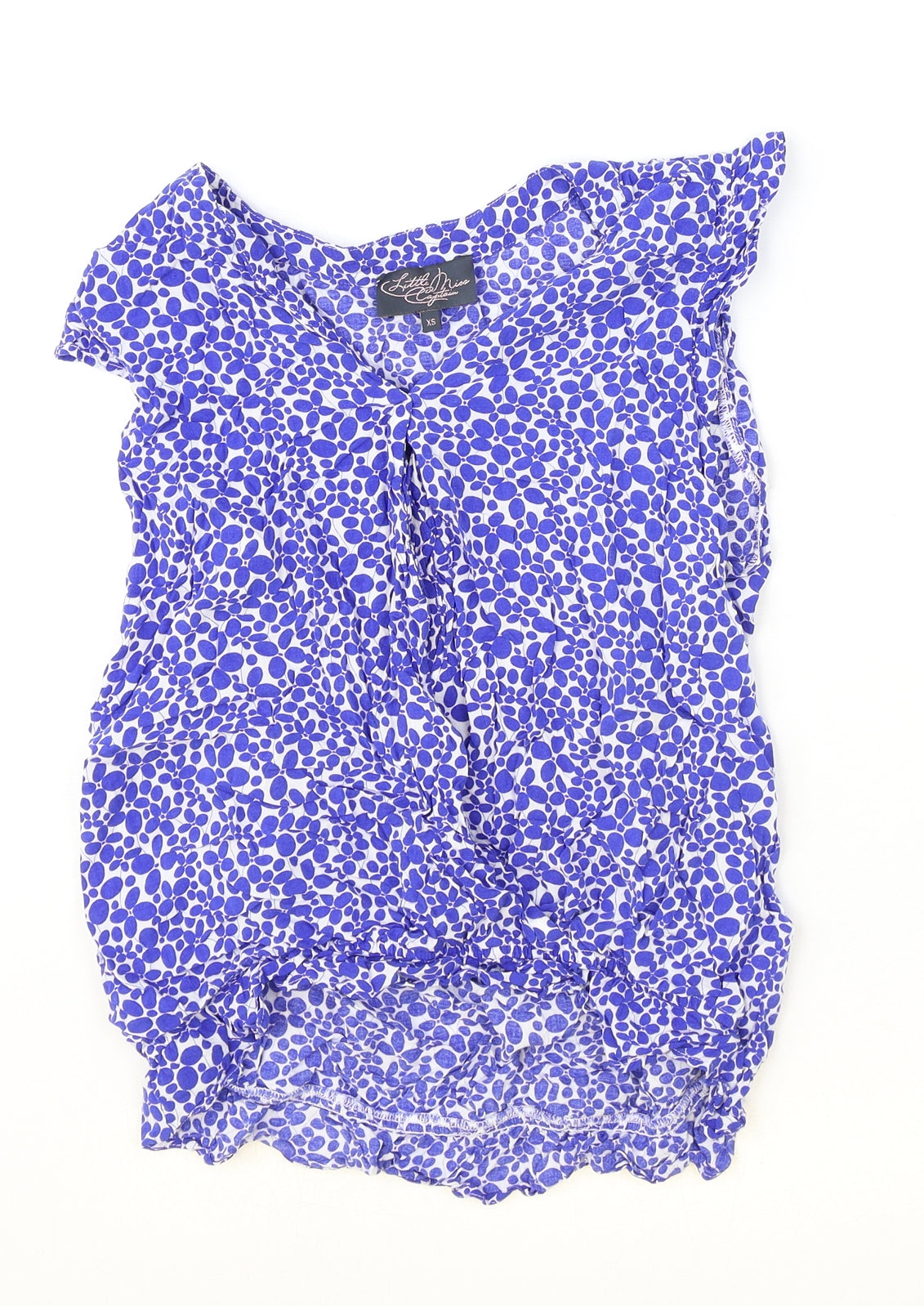 LITTLE MISS CAPTAIN Womens Blue Geometric Viscose Basic Blouse Size XS V-Neck