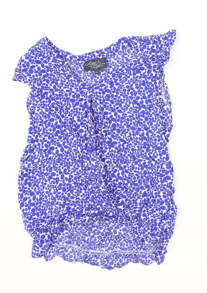 LITTLE MISS CAPTAIN Womens Blue Geometric Viscose Basic Blouse Size XS V-Neck