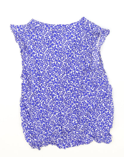 LITTLE MISS CAPTAIN Womens Blue Geometric Viscose Basic Blouse Size XS V-Neck