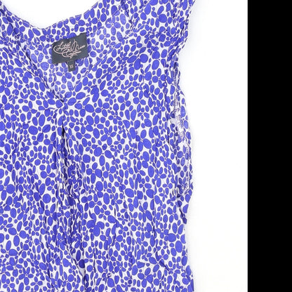 LITTLE MISS CAPTAIN Womens Blue Geometric Viscose Basic Blouse Size XS V-Neck