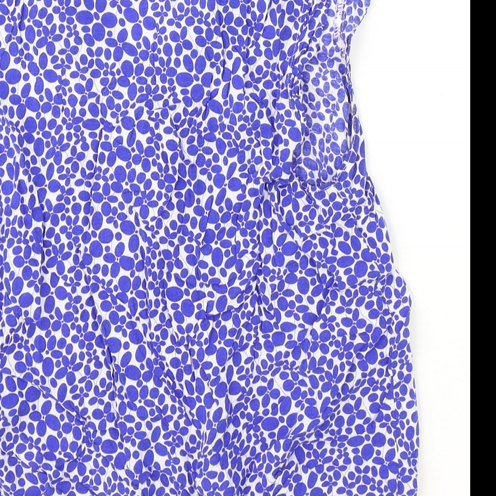 LITTLE MISS CAPTAIN Womens Blue Geometric Viscose Basic Blouse Size XS V-Neck