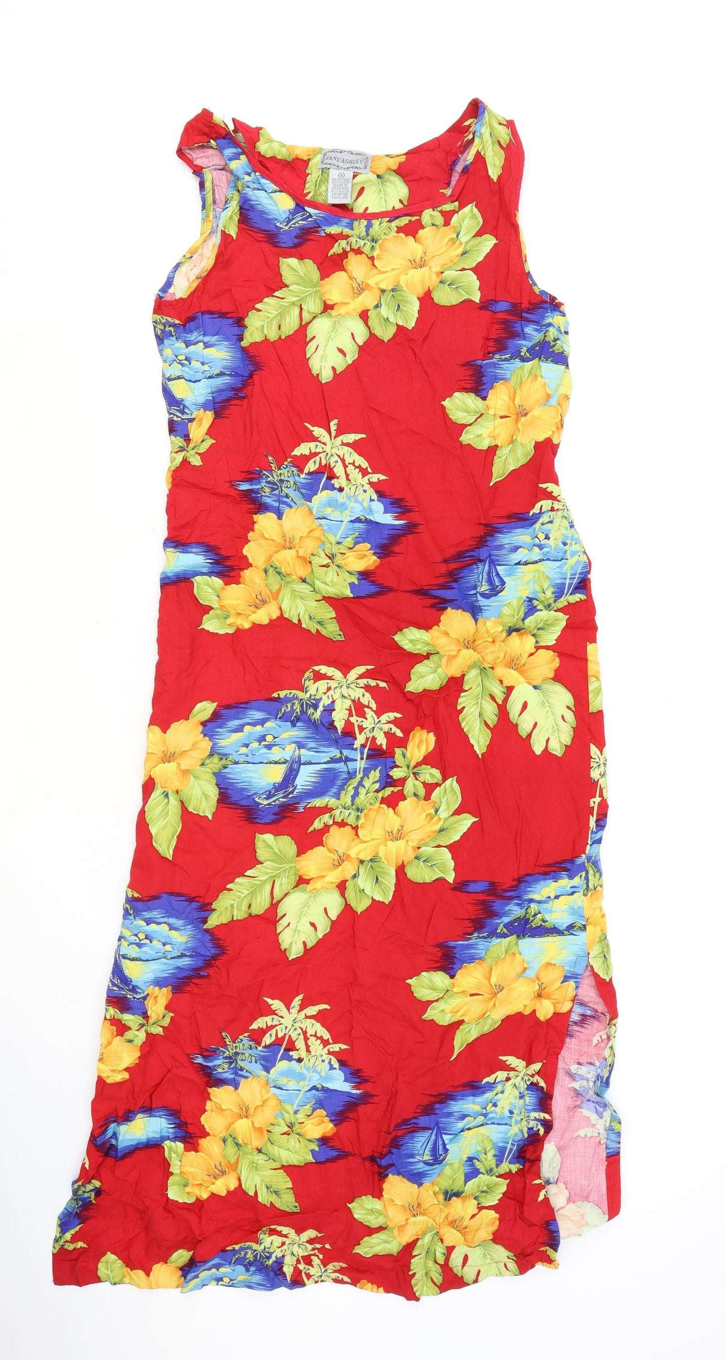 Jane Ashley Womens Red Floral Rayon Tank Dress Size S Scoop Neck Pullover