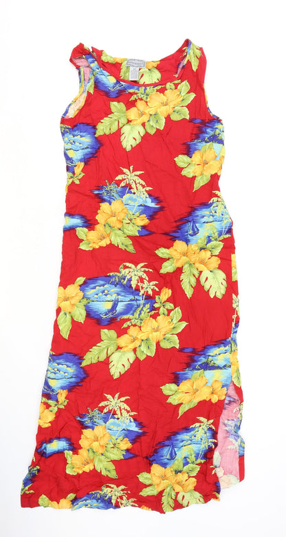 Jane Ashley Womens Red Floral Rayon Tank Dress Size S Scoop Neck Pullover