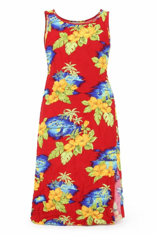 Jane Ashley Womens Red Floral Rayon Tank Dress Size S Scoop Neck Pullover