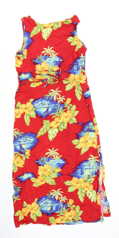 Jane Ashley Womens Red Floral Rayon Tank Dress Size S Scoop Neck Pullover