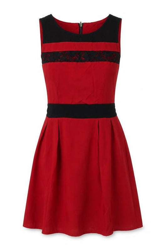 Preworn Womens Red Polyester Skater Dress Size S Scoop Neck Zip
