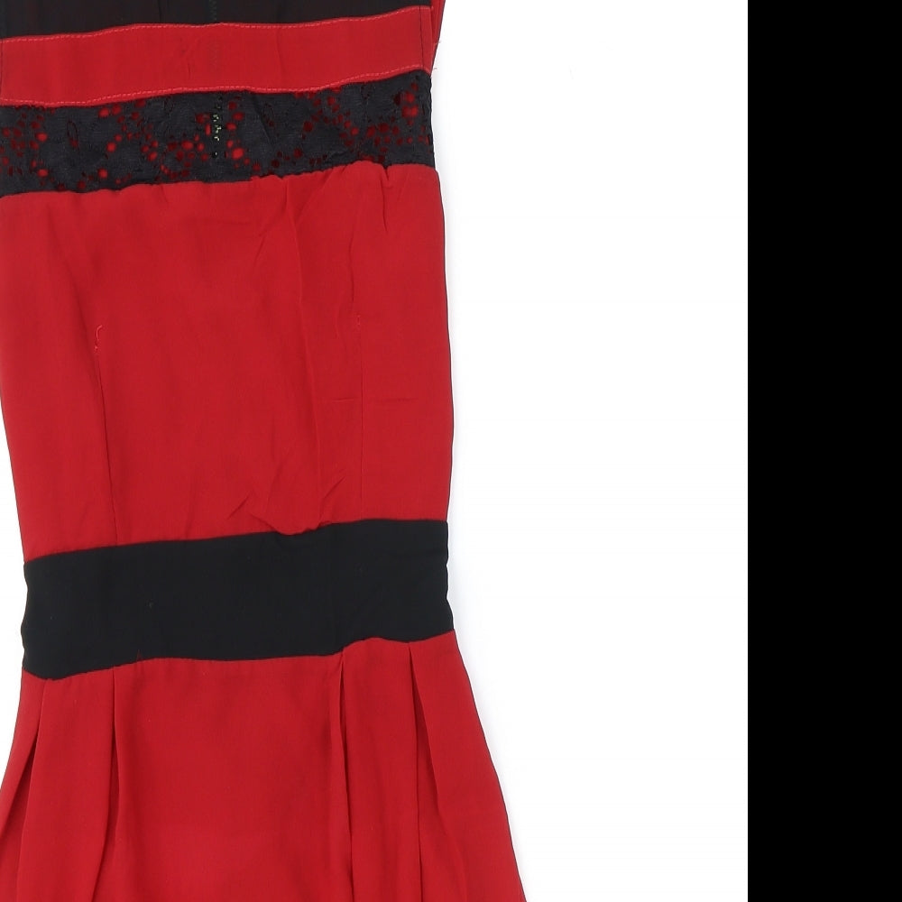 Preworn Womens Red Polyester Skater Dress Size S Scoop Neck Zip