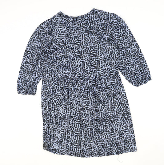 Stradivarius Womens Blue Floral Polyester A-Line Size L Roll Neck Pullover