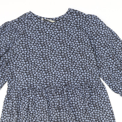 Stradivarius Womens Blue Floral Polyester A-Line Size L Roll Neck Pullover