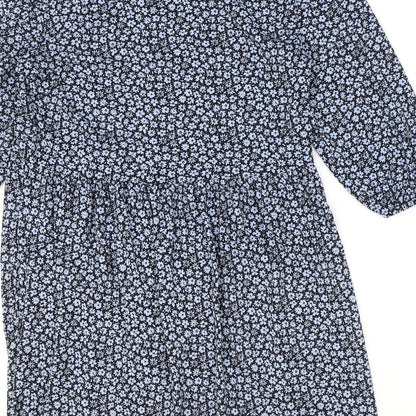 Stradivarius Womens Blue Floral Polyester A-Line Size L Roll Neck Pullover