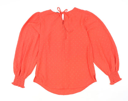 Marks and Spencer Womens Red Polyester Basic Blouse Size 8 Scoop Neck