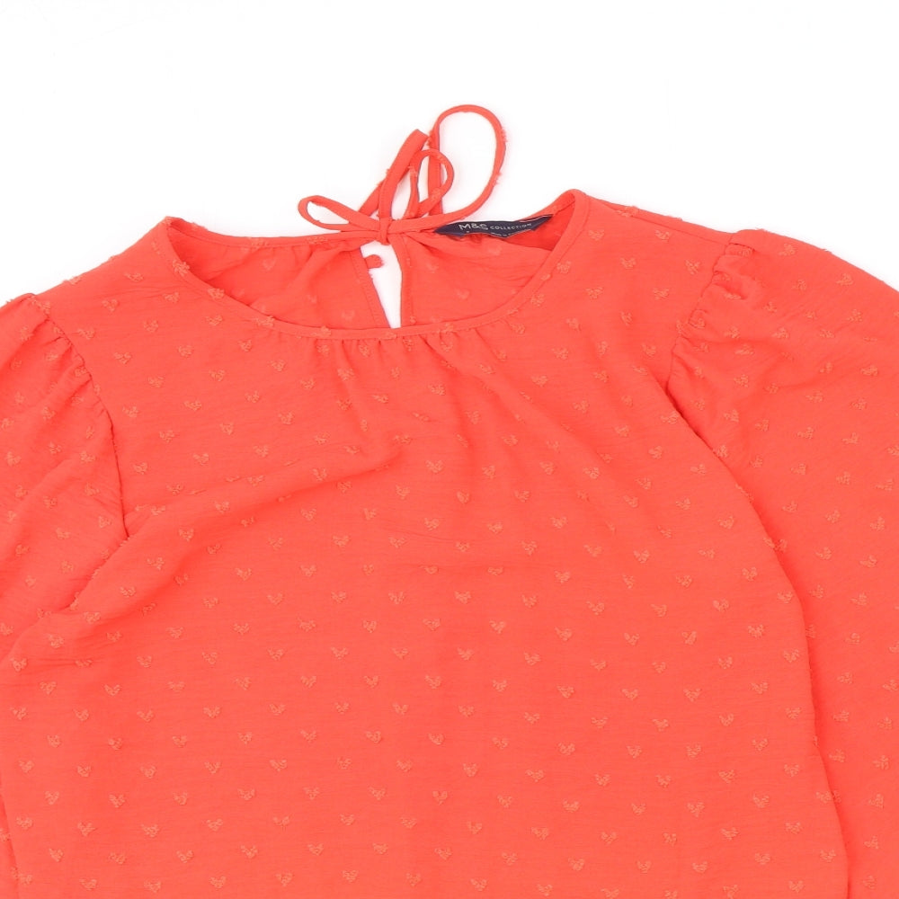 Marks and Spencer Womens Red Polyester Basic Blouse Size 8 Scoop Neck