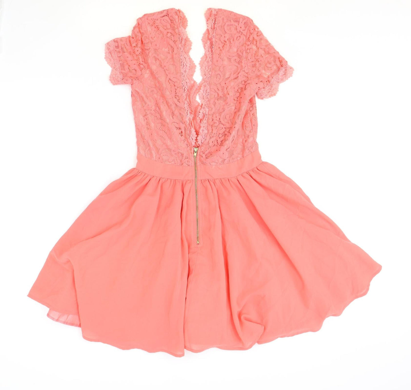 Missguided Womens Pink Polyester Skater Dress Size 6 V-Neck Zip