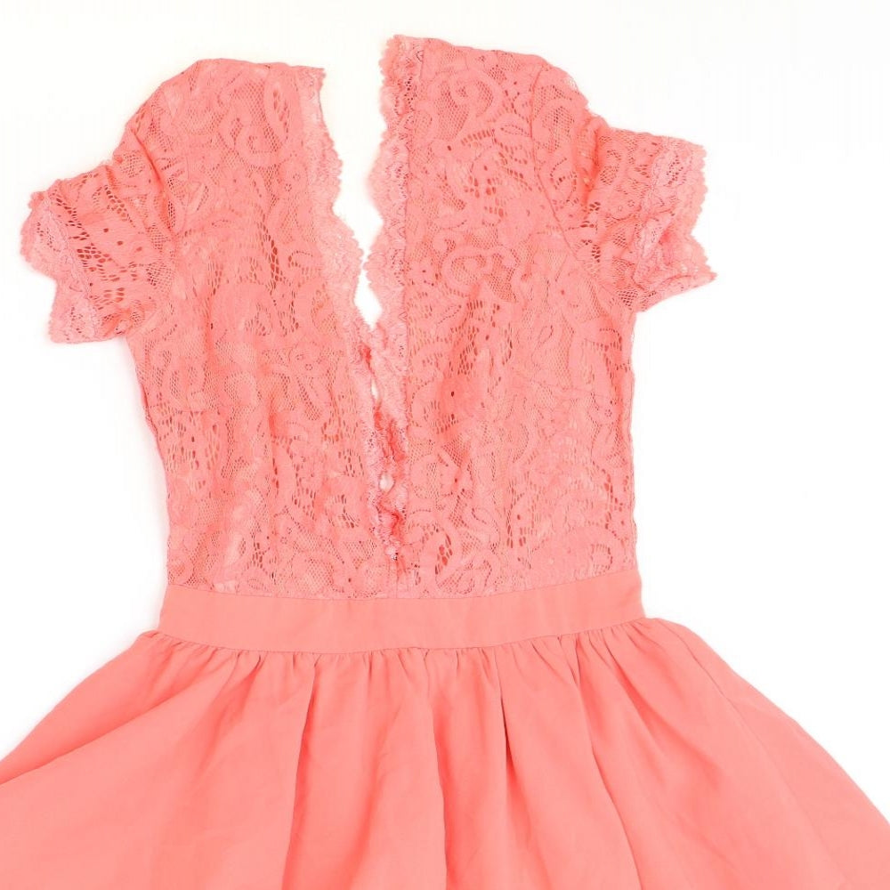 Missguided Womens Pink Polyester Skater Dress Size 6 V-Neck Zip