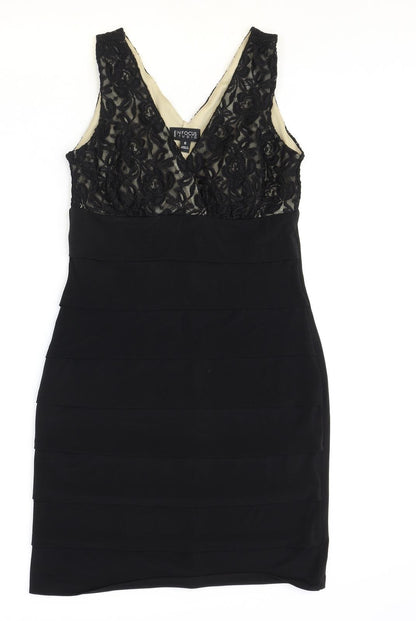 En Focus Studio Womens Black Polyacrylate Fibre Shift Size 6 V-Neck Pullover - Lace Detail