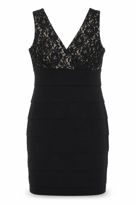 En Focus Studio Womens Black Polyacrylate Fibre Shift Size 6 V-Neck Pullover - Lace Detail
