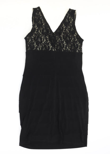 En Focus Studio Womens Black Polyacrylate Fibre Shift Size 6 V-Neck Pullover - Lace Detail