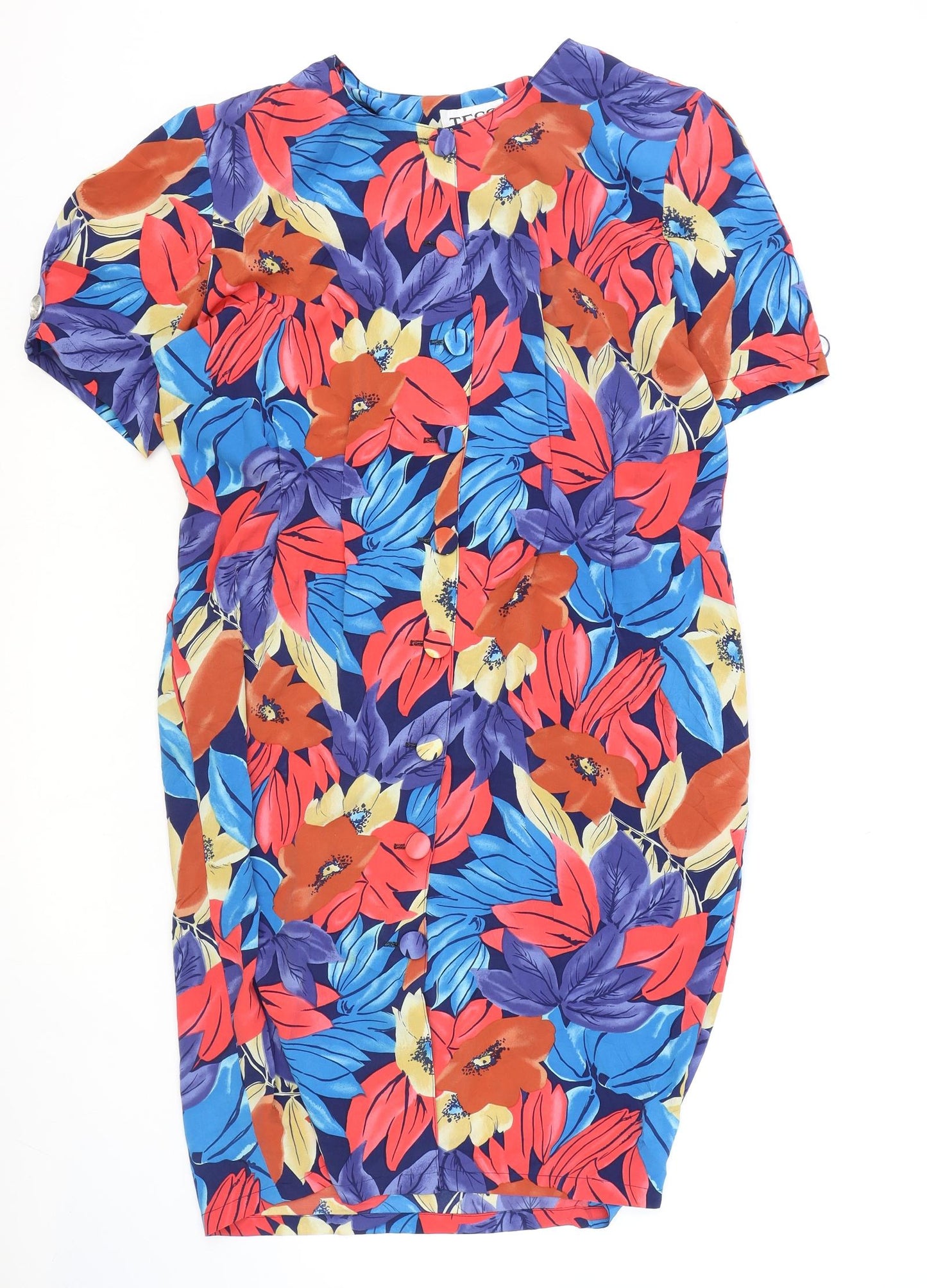 Tess Womens Multicoloured Floral Polyester Shift Size 12 Round Neck Button