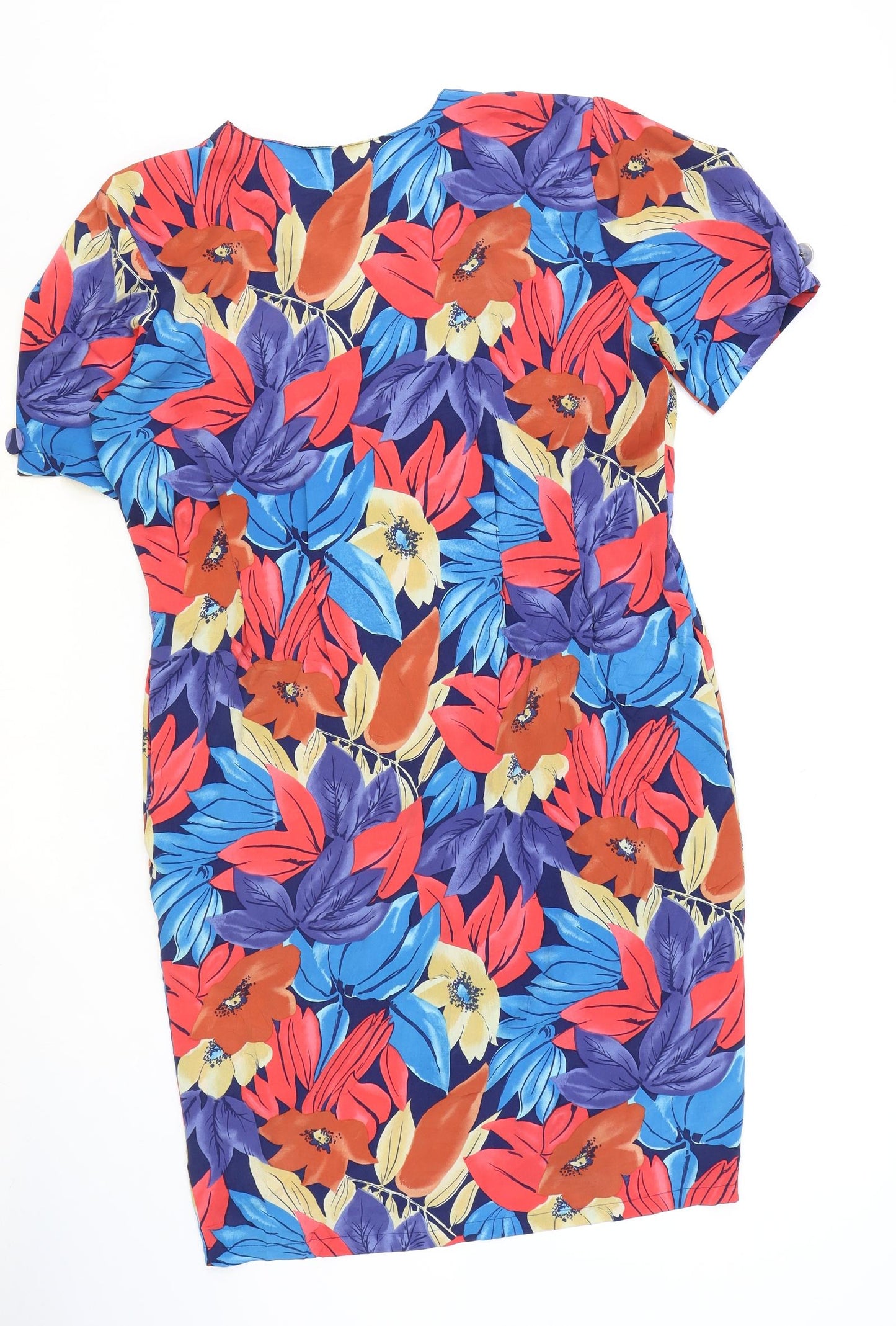 Tess Womens Multicoloured Floral Polyester Shift Size 12 Round Neck Button