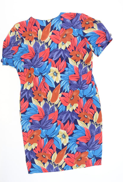 Tess Womens Multicoloured Floral Polyester Shift Size 12 Round Neck Button