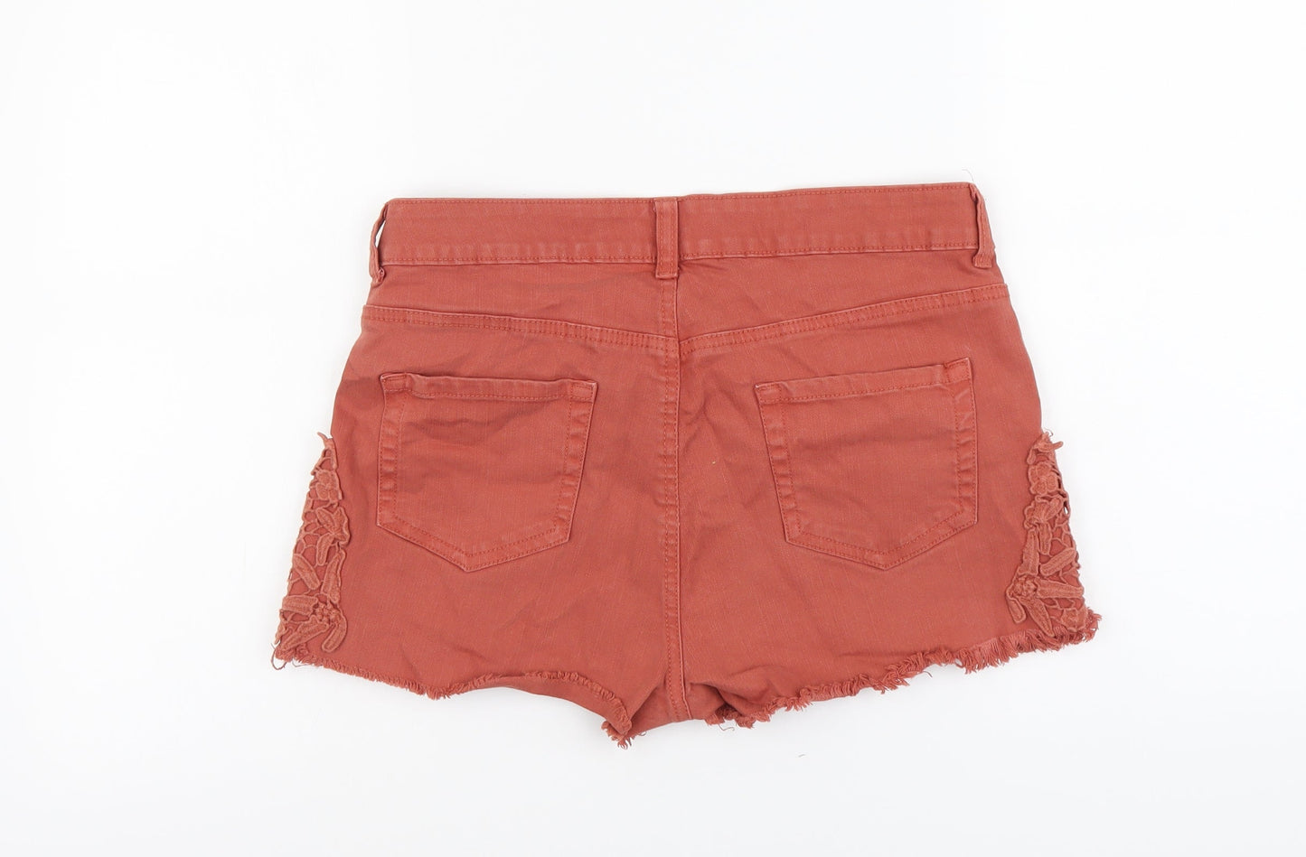 Peacocks Womens Brown Cotton Cut-Off Shorts Size 10 L3 in Regular Button - Lace Detail