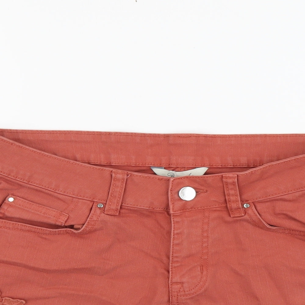 Peacocks Womens Brown Cotton Cut-Off Shorts Size 10 L3 in Regular Button - Lace Detail