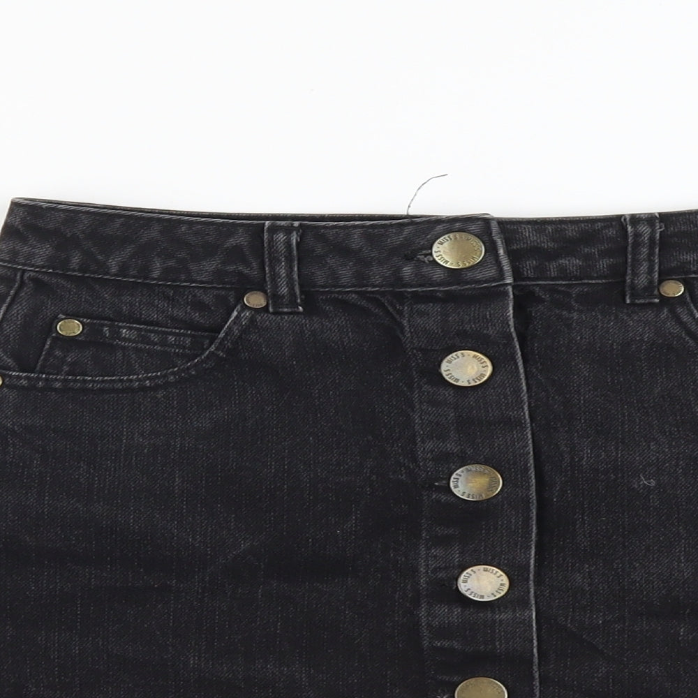 Miss Selfridge Womens Grey Cotton Straight & Pencil Skirt Size 8 Button